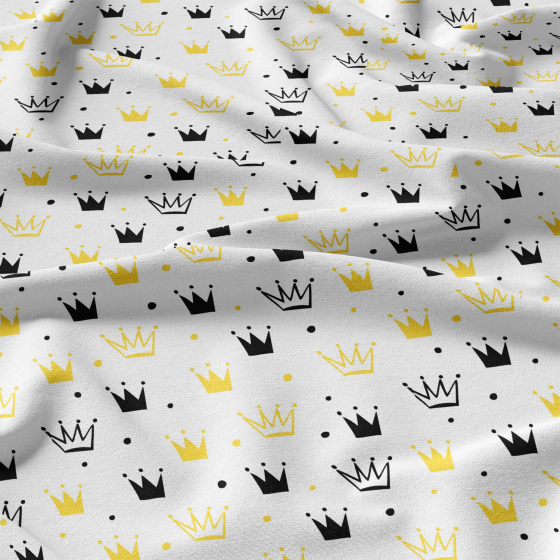 Children's cotton fabric 100% cotton, 125 g/m², width 160 cm, yellow crowns on white