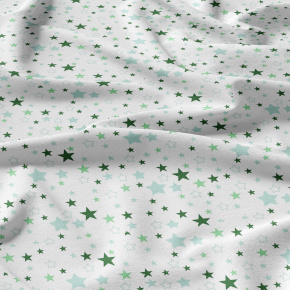 Children's cotton fabric 100% cotton, 125 g/m², width 160 cm, green stars on white