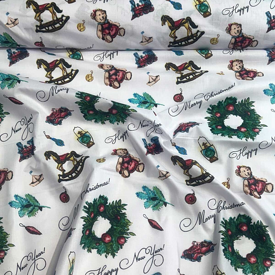 Vánoční bavlněná látka, metráž, šíře 160 cm, vzor Vánoce na Bílém 29