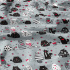 Cotton fabric, by the meter. Crazy cat on Grey