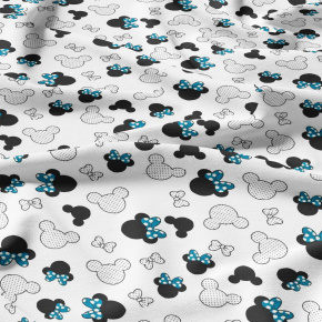 Bavlněná látka, metráž. Kokardy Modré na Bílém