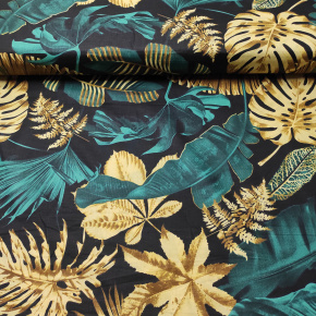 Bavlněná látka 100% bavlny, 125 g/m², šíře 160 cm, palmové listy na černém