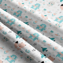 Cotton fabrics, by the meter. Turquoise Animals on White