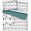 Decorative cotton fabric, by the meter, Green and Pink Feathers