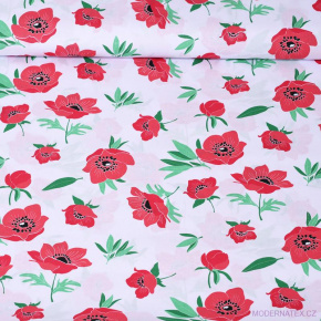Cotton fabric 100% cotton, 125 g/m², width 160 cm, wild green poppy on white Cotton fabric 100% cotton, 125 g/m², width 160 cm, wild green poppy on white