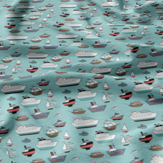 Dětská bavlněná látka metráž Lodě na Modrém