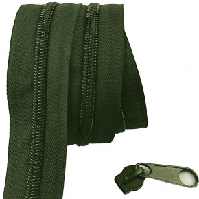 Zip spirálový khaki 5 mm metráž