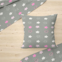 Children's cotton fabric 100% cotton, 125 g/m², width 160 cm, white and pink stars on grey