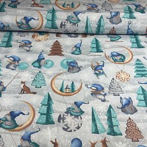 Vánoční bavlněná látka, metráž, šíře 160 cm, Vánoční vzor na Šedém