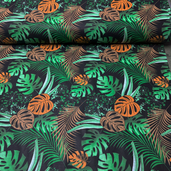 Cotton fabric 100% cotton, 125 g/m², width 160 cm, palm on black