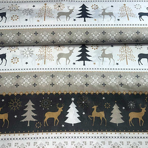Vánoční bavlněná látka, metráž, šíře 160 cm, Skandinávský motiv Béžový
