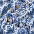 Christmas cotton fabric, by the meter, width 160 cm, pattern Nature Blue on White