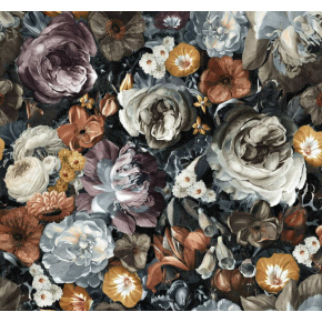 Velvet upholstery fabrics with print, Flowers on Grey