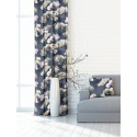 Velvet upholstery fabric with print, White Orchids on Grey