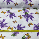 Cotton fabric 100% cotton, 125 g/m², width 160 cm, lavender flowers and butterflies