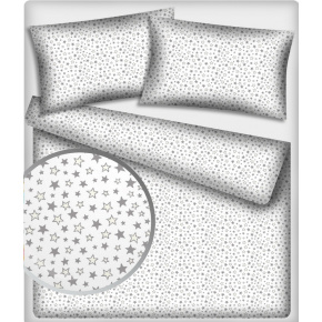 Children's cotton fabric 100% cotton, 125 g/m², width 160 cm, grey stars on white