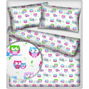 Cotton fabrics, by the meter. Owls Pink on White