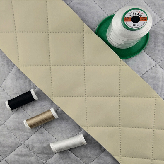 Ultrasonically quilted eco-leather, ecru color, by the meter