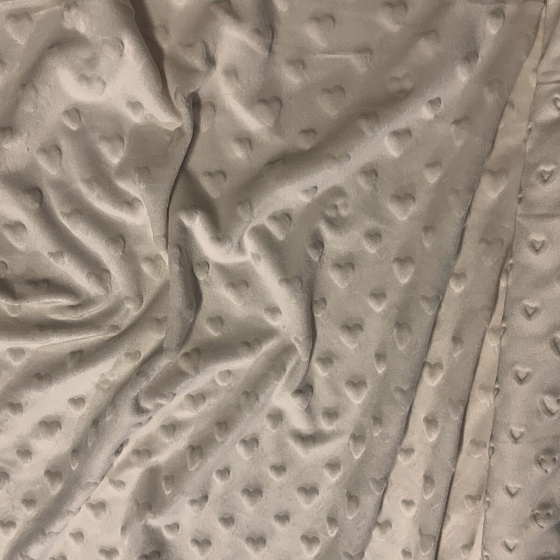 Minky fabric with hearts, 320 g/m², width 160 cm, by the meter, ecru