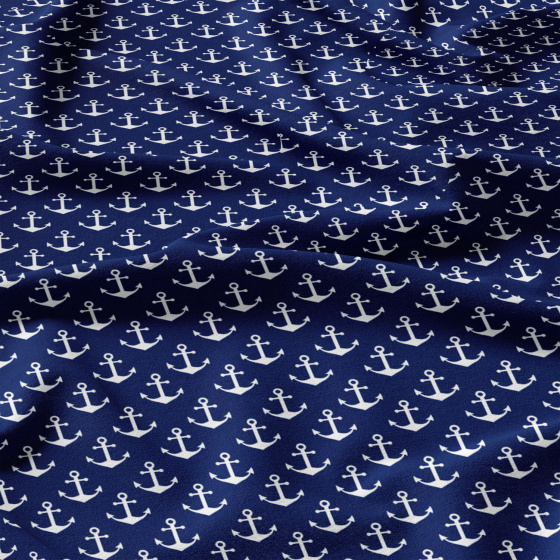 Children's cotton fabric by the meter Anchors White on Blue