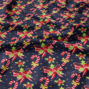 Vánoční bavlněná látka, metráž, šíře 160 cm, Vánoční ozdoby Červené na modrém