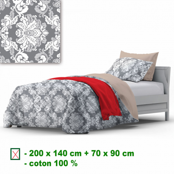 Cotton duvet cover with zipper, color Gray, 140x200 cm