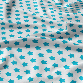 Children's cotton fabric 100% cotton, 125 g/m², width 160 cm, turquoise gingerbreads on white Children's cotton fabric 100% cotton, 125 g/m², width 160 cm, turquoise gingerbreads on white