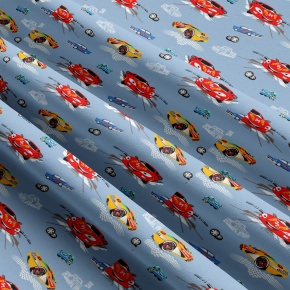 Children's cotton fabric by the meter Car sport on Blue