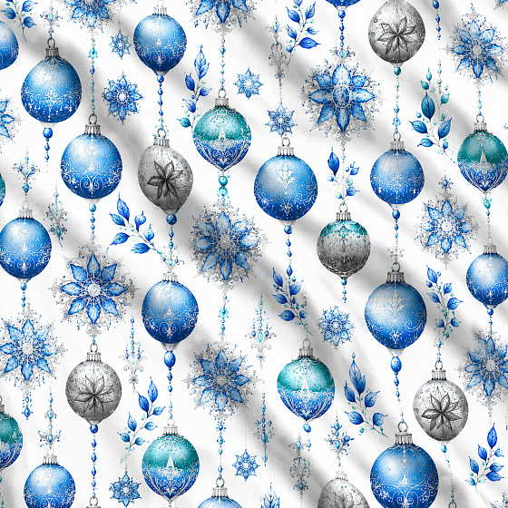 Christmas cotton fabric, by the meter, width 160 cm, Christmas Toys Grey and Blue on White