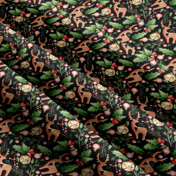 Christmas cotton fabric, by the meter, width 160 cm, Christmas motif on Black