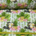 Cotton fabric 100% cotton, 125 g/m², width 160 cm, parrot and pineapple on white