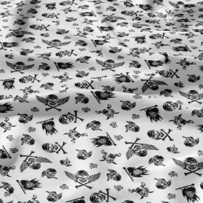 Bavlněná látka 100% bavlna, 125 g/m², šíře 160 cm, lebky černé na bílém Bavlněná látka 100% bavlna, 125 g/m², šíře 160 cm, lebky černé na bílém