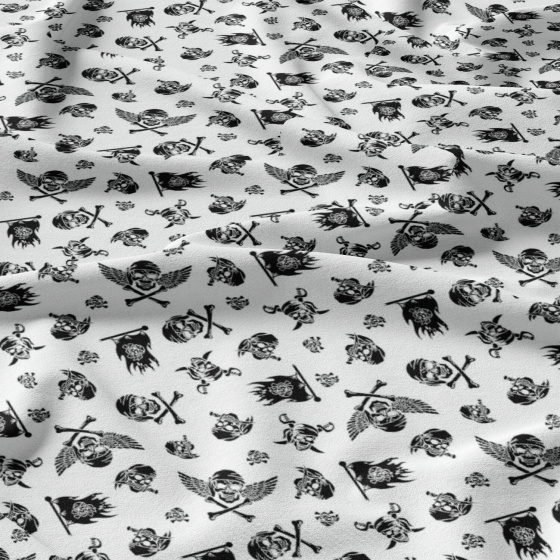 Cotton fabric 100% cotton, 125 g/m², width 160 cm, black skulls on white