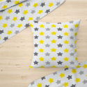 Children's cotton fabric 100% cotton, 125 g/m², width 160 cm, gray and yellow stars on white