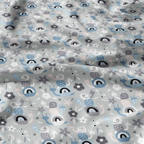 Cotton fabric by the meter. Snails Gray on Gray