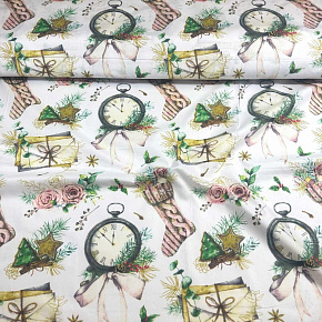 Vánoční bavlněná látka, metráž, šíře 160 cm, Vánoční motiv na Bílém