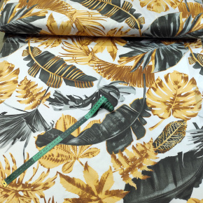 Bavlněná látka 100% bavlny, 125 g/m², šíře 160 cm, monstera žluto-grafitová