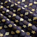 Christmas cotton fabric, by the meter, width 160 cm, Yellow Christmas ornaments on blue