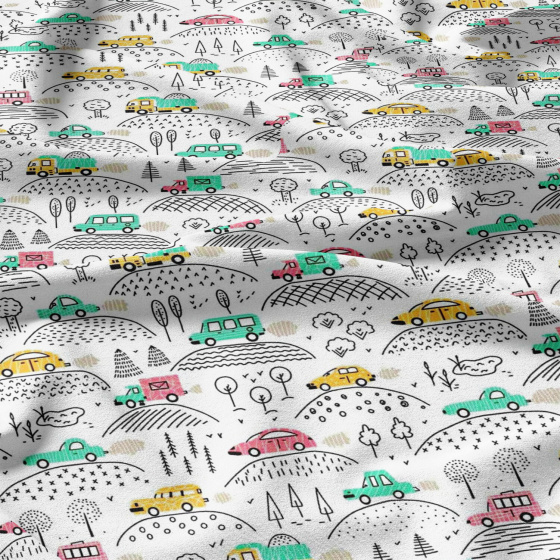 Children's cotton fabric by the meter Cars on Mint