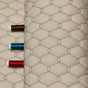 Ekokůže GEO barva béžová prošívaná hnědými nitěmi, metráž, 145 cm