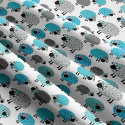 Cotton fabrics, by the meter. Turquoise Sheep on White