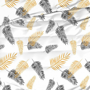 Bavlněná látka 100% bavlny, 125 g/m², šíře 160 cm, listy černé a žluté na bílém