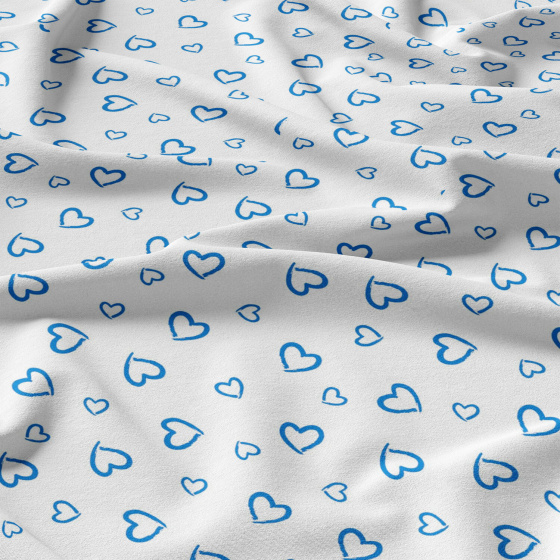 Decorative cotton fabric, by the meter, Blue Hearts on White