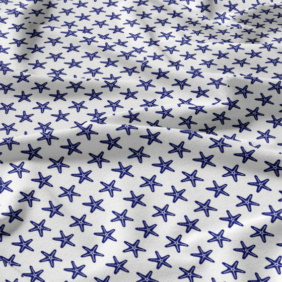 Children's cotton fabric by the meter Starfish Blue on White