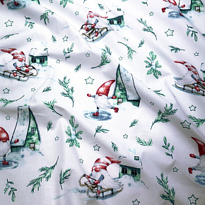 Vánoční bavlněná látka, metráž, šíře 160 cm, Vánoční vzor na Bílém