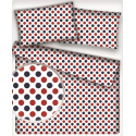 Children's cotton fabrics, by the meter. Dot 22 mm, dark blue and red on white