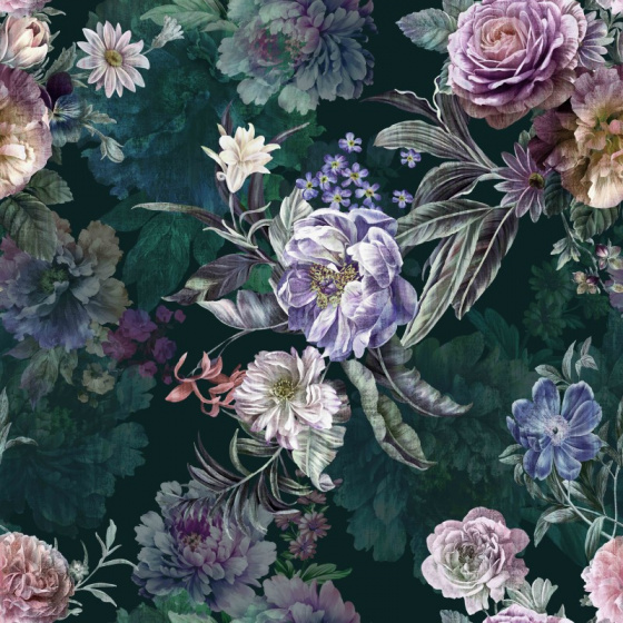 Velvet upholstery fabrics with print. Flowers on Black