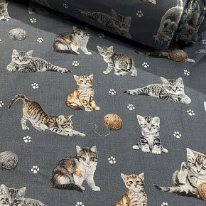 Bavlněná látka, metráž. Kočky a klubko na Šedém