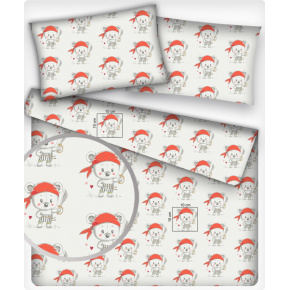 Bavlněné látky, metráž. Medvěd Válečník na Bílém