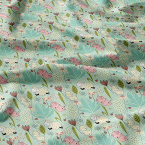 Bavlněné látky, metráž. Ovečky na Mentolovém